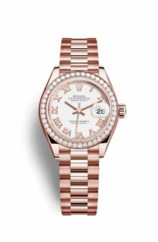 Rolex Lady-Datejust 28 Everose Diamond / President / White Roman 279135rbr-0023 — фото часов Rolex Lady-Datejust 28 Everose Diamond / President / White Roman 279135rbr-0023 — фото часов