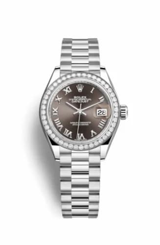 Rolex Lady-Datejust 28 Platinum Diamond / President / Dark Grey Roman 279136rbr-0010 — фото часов Rolex Lady-Datejust 28 Platinum Diamond / President / Dark Grey Roman 279136rbr-0010 — фото часов