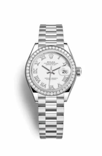 Rolex Lady-Datejust 28 Platinum Diamond / President / White Roman 279136rbr-0013 — фото часов Rolex Lady-Datejust 28 Platinum Diamond / President / White Roman 279136rbr-0013 — фото часов