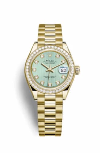 Rolex Lady-Datejust 28 Yellow Gold Diamond / President / Green Diamond 279138rbr-0025 — фото часов Rolex Lady-Datejust 28 Yellow Gold Diamond / President / Green Diamond 279138rbr-0025 — фото часов