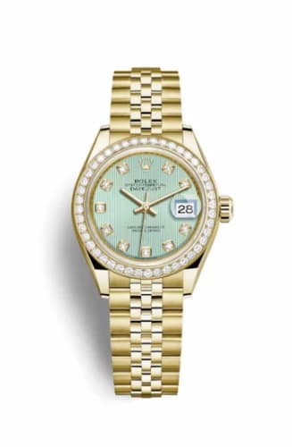 Rolex Lady-Datejust 28 Yellow Gold Diamond / Jubilee / Green Diamond 279138rbr-0026 — фото часов Rolex Lady-Datejust 28 Yellow Gold Diamond / Jubilee / Green Diamond 279138rbr-0026 — фото часов
