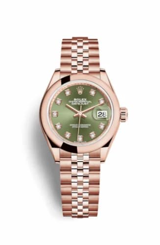 Rolex Lady-Datejust 28 Everose Domed / Jubilee / Olive Green Diamond 279165-0012 — фото часов Rolex Lady-Datejust 28 Everose Domed / Jubilee / Olive Green Diamond 279165-0012 — фото часов