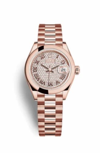Rolex Lady-Datejust 28 Everose Domed / President / Paved Roman 279165-0023 — фото часов Rolex Lady-Datejust 28 Everose Domed / President / Paved Roman 279165-0023 — фото часов