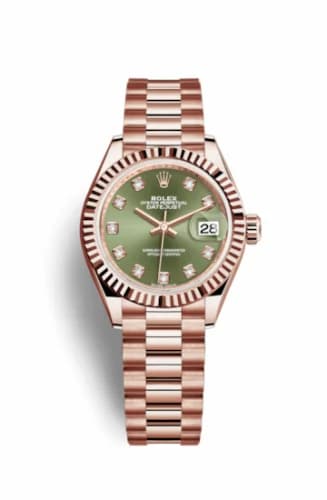 Rolex Lady-Datejust 28 Everose Fluted / President / Olive Green Diamond 279175-0009 — фото часов Rolex Lady-Datejust 28 Everose Fluted / President / Olive Green Diamond 279175-0009 — фото часов