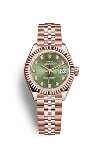 Rolex Lady-Datejust 28 Everose Fluted / Jubilee / Olive Green Diamond 279175-0013 — фото часов Rolex Lady-Datejust 28 Everose Fluted / Jubilee / Olive Green Diamond 279175-0013 — фото часов