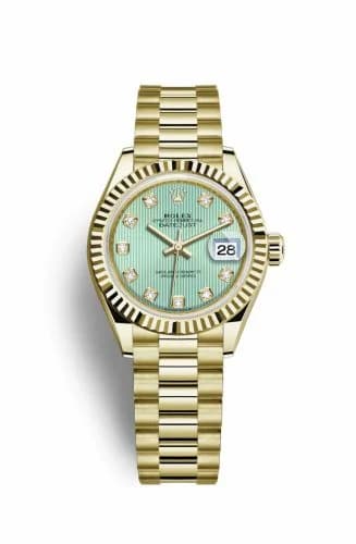Rolex Lady-Datejust 28 Yellow Gold Fluted / President / Green Diamond 279178-0027 — фото часов Rolex Lady-Datejust 28 Yellow Gold Fluted / President / Green Diamond 279178-0027 — фото часов