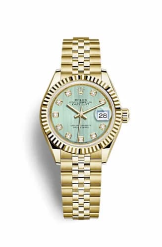 Rolex Lady-Datejust 28 Yellow Gold Fluted / Jubilee / Green Diamond 279178-0028 — фото часов Rolex Lady-Datejust 28 Yellow Gold Fluted / Jubilee / Green Diamond 279178-0028 — фото часов