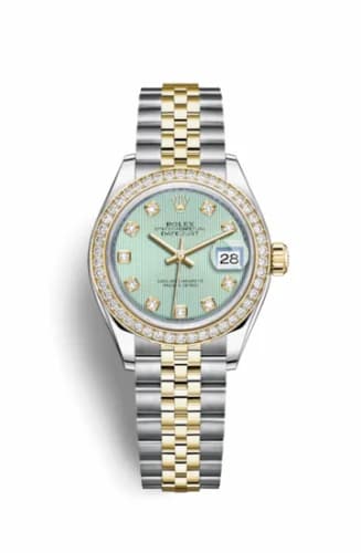 Rolex Lady-Datejust 28 Rolesor Yellow Diamond / Jubilee / Mint Green Diamond 279383rbr-0013 — фото часов Rolex Lady-Datejust 28 Rolesor Yellow Diamond / Jubilee / Mint Green Diamond 279383rbr-0013 — фото часов