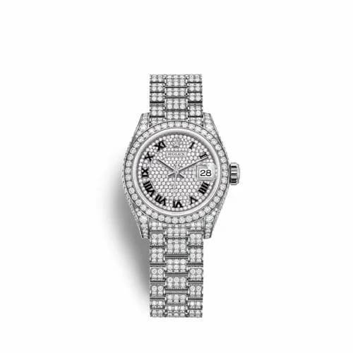 Rolex Lady-Datejust 28 White Gold / Diamond / Paved - Roman / President 279459RBR-0001 — фото часов Rolex Lady-Datejust 28 White Gold / Diamond / Paved - Roman / President 279459RBR-0001 — фото часов