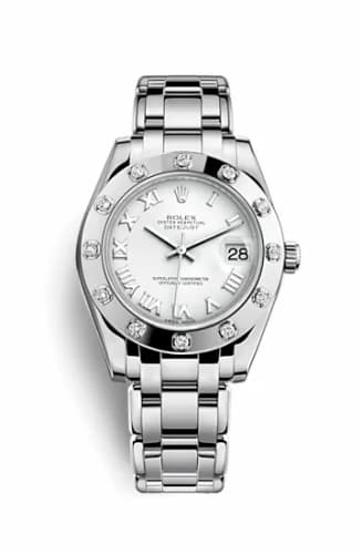 Rolex Datejust Pearlmaster 34 White Gold 12 Diamond White Roman 81319-0008