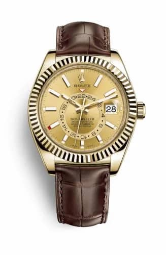 Rolex Sky-Dweller Yellow Gold / Champagne / Alligator 326138-0006