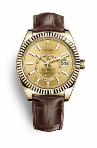 Rolex Sky-Dweller Yellow Gold / Champagne / Alligator 326138-0006