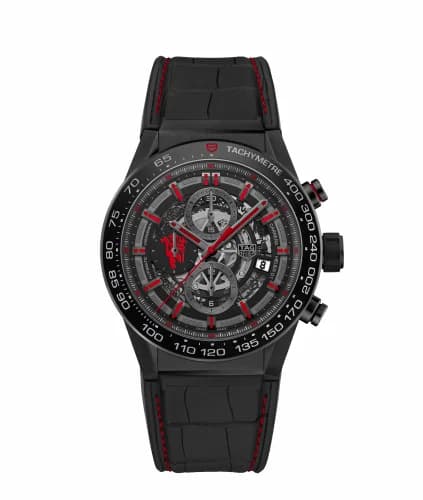 TAG Heuer Carrera Calibre Heuer 01 45 Stainless Steel / Skeleton / Alligator / Manchester экземплярed CAR2A1J.FC6400