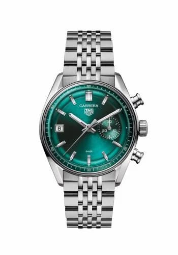 TAG Heuer Carrera Chronograph Dato Glass Box Stainless Steel / Green / Bracelet CBS2211.BA0048