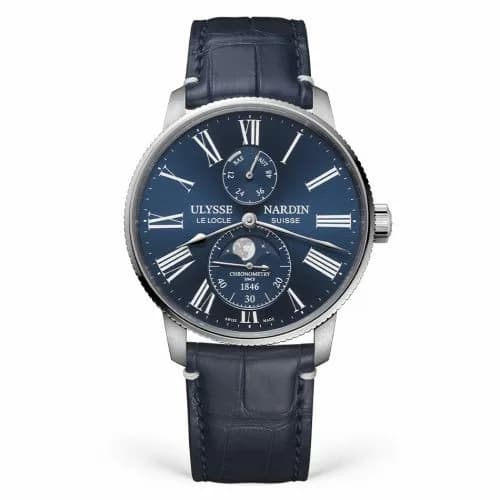 Ulysse Nardin Marine Torpilleur Moonphase Stainless Steel / Blue / Alligator 1193-310LE-3A-175/1A